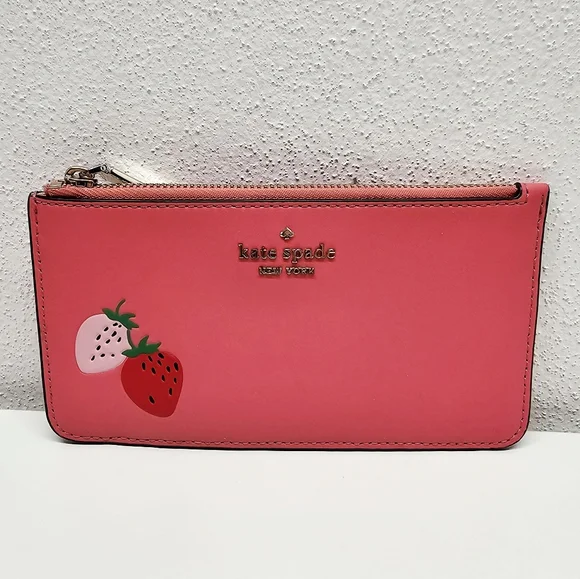Kate Spade Picnic In The Park Large Slim Strawberry Pink Cardholder - Picture 2 of 10